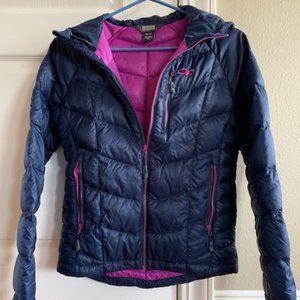 Outdoor Research Women's Sonata Hooded Down Jacket, color Night/Ultraviolet - XS
